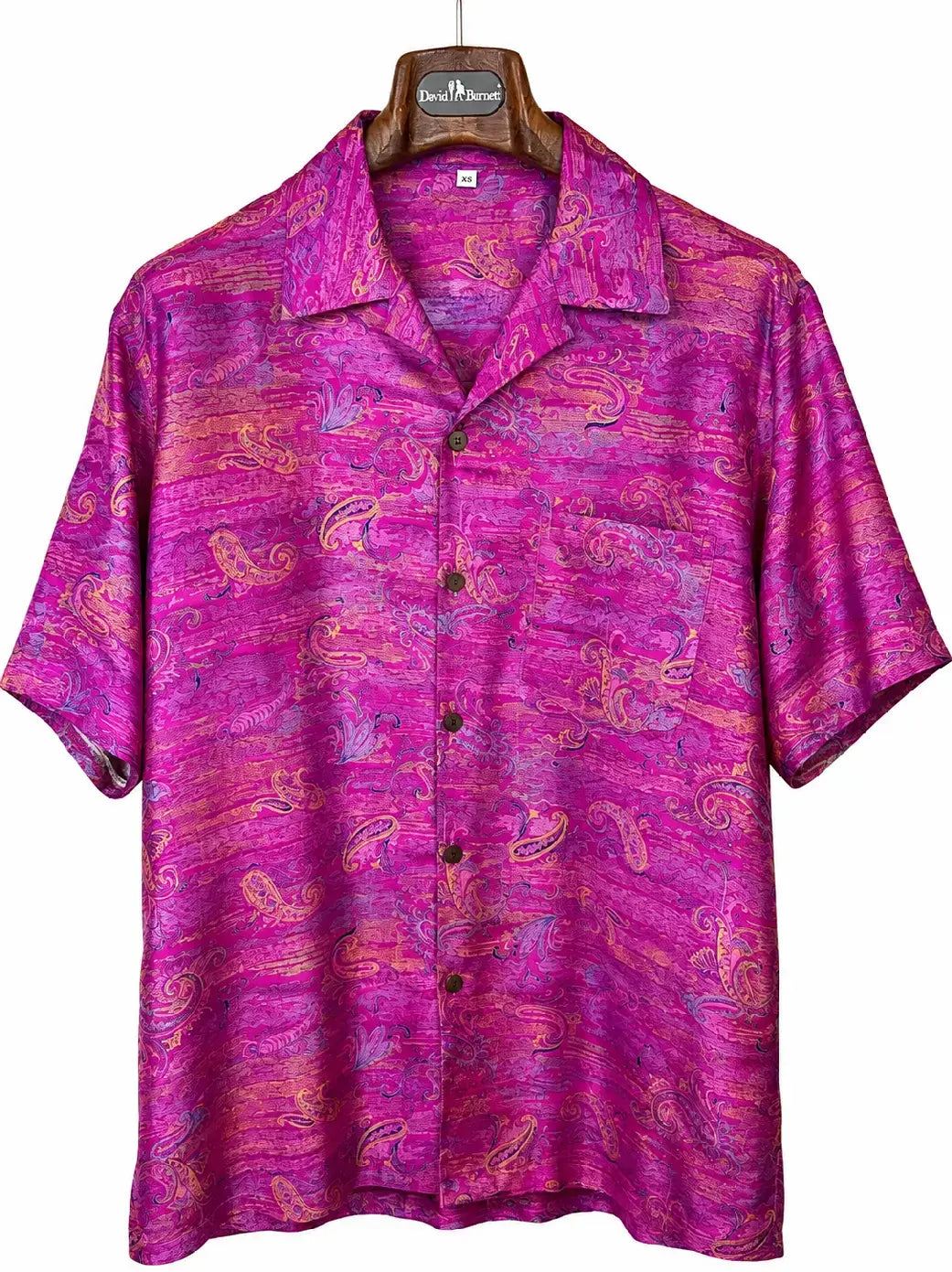 Camicia Etnica in Seta Sari Vintage Paisley Fucsia - Taglia S