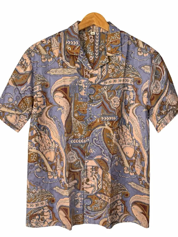 Camicia in Seta Sari Barocca Pervinca e Oro Unisex - Taglia M