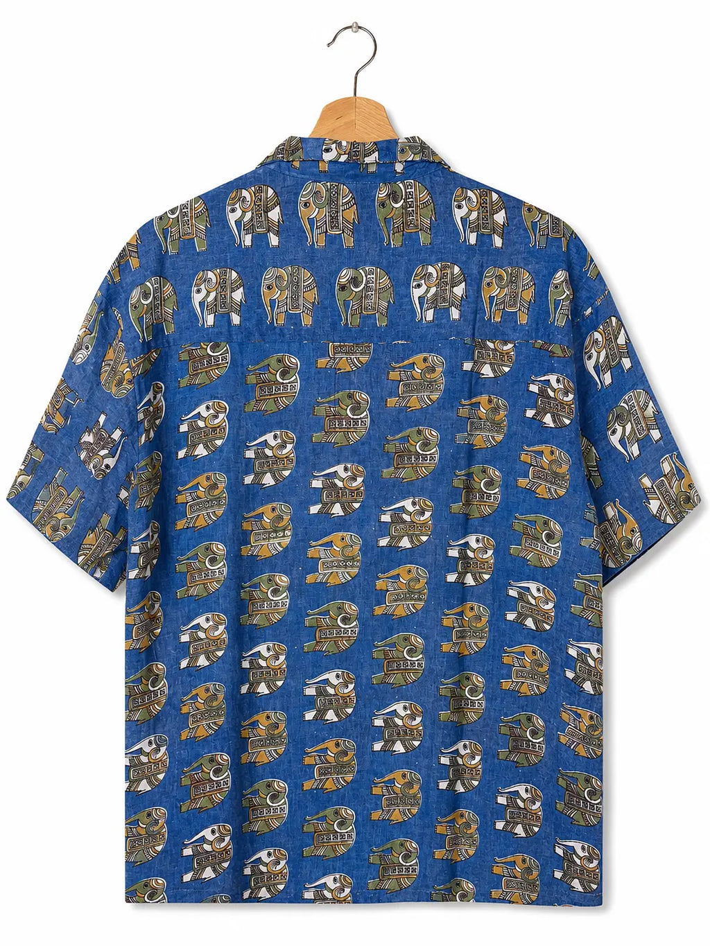 Camicia Etnica Sari Block Print Blu Elefanti Kalamkari - Taglia L CAMICIE PARTICOLARI