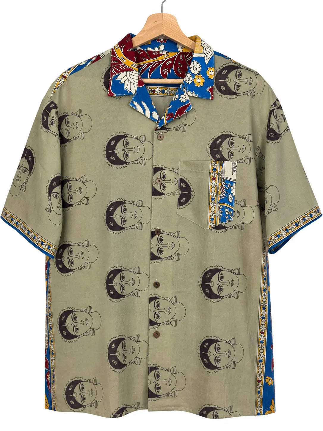 Camicia Sari Block Print Volti Devi Verde Salvia Unisex - Taglia L CAMICIE PARTICOLARI