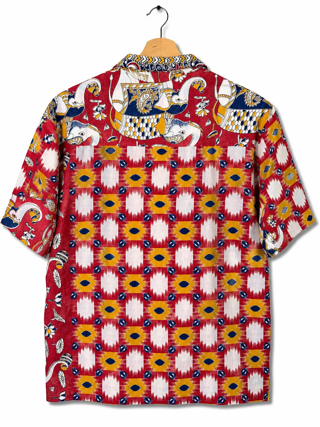 Camicia Etnica Sari Ikat Rosso Elefanti Kalamkari - Taglia M CAMICIE PARTICOLARI