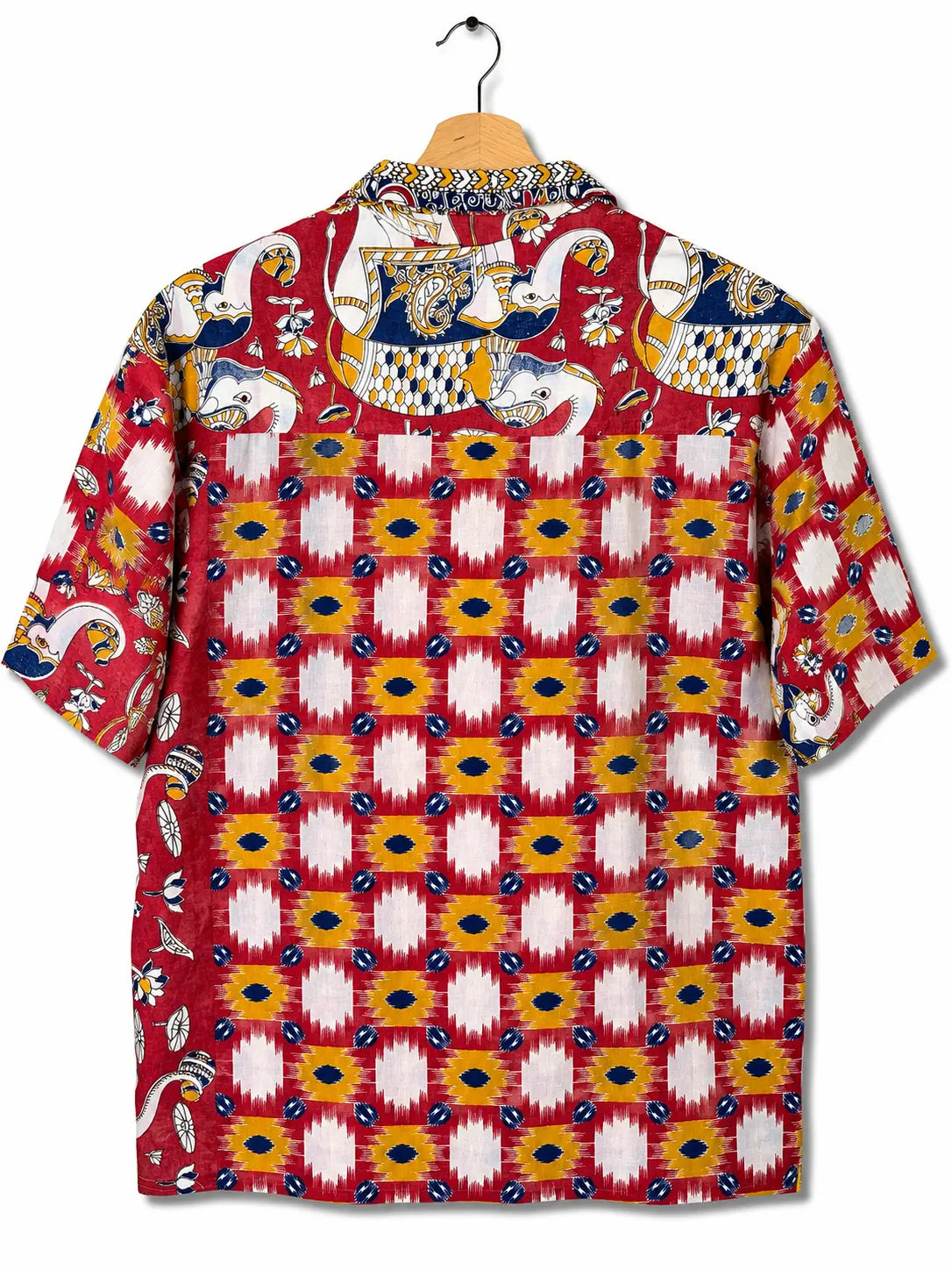 Camicia Etnica Sari Ikat Rosso Elefanti Kalamkari - Taglia M CAMICIE PARTICOLARI
