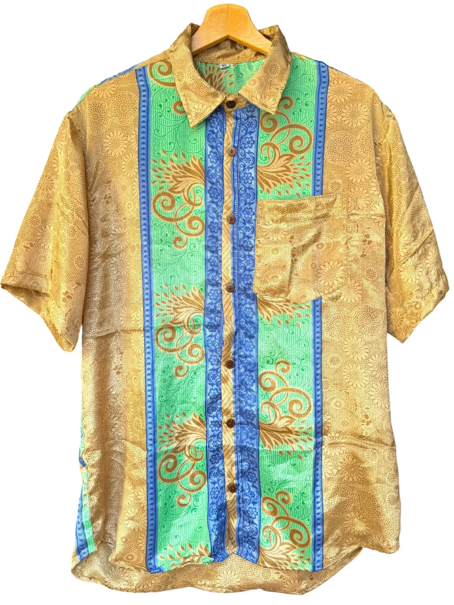 Camicia Etnica Oro Menta - Floreale Arabesco Boho Sari - Taglia XL
