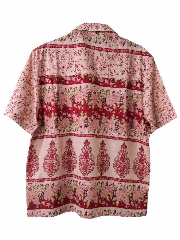 Camicia in Seta Sari Rosa Cipria Ramoscelli e Rose Unisex - Taglia L