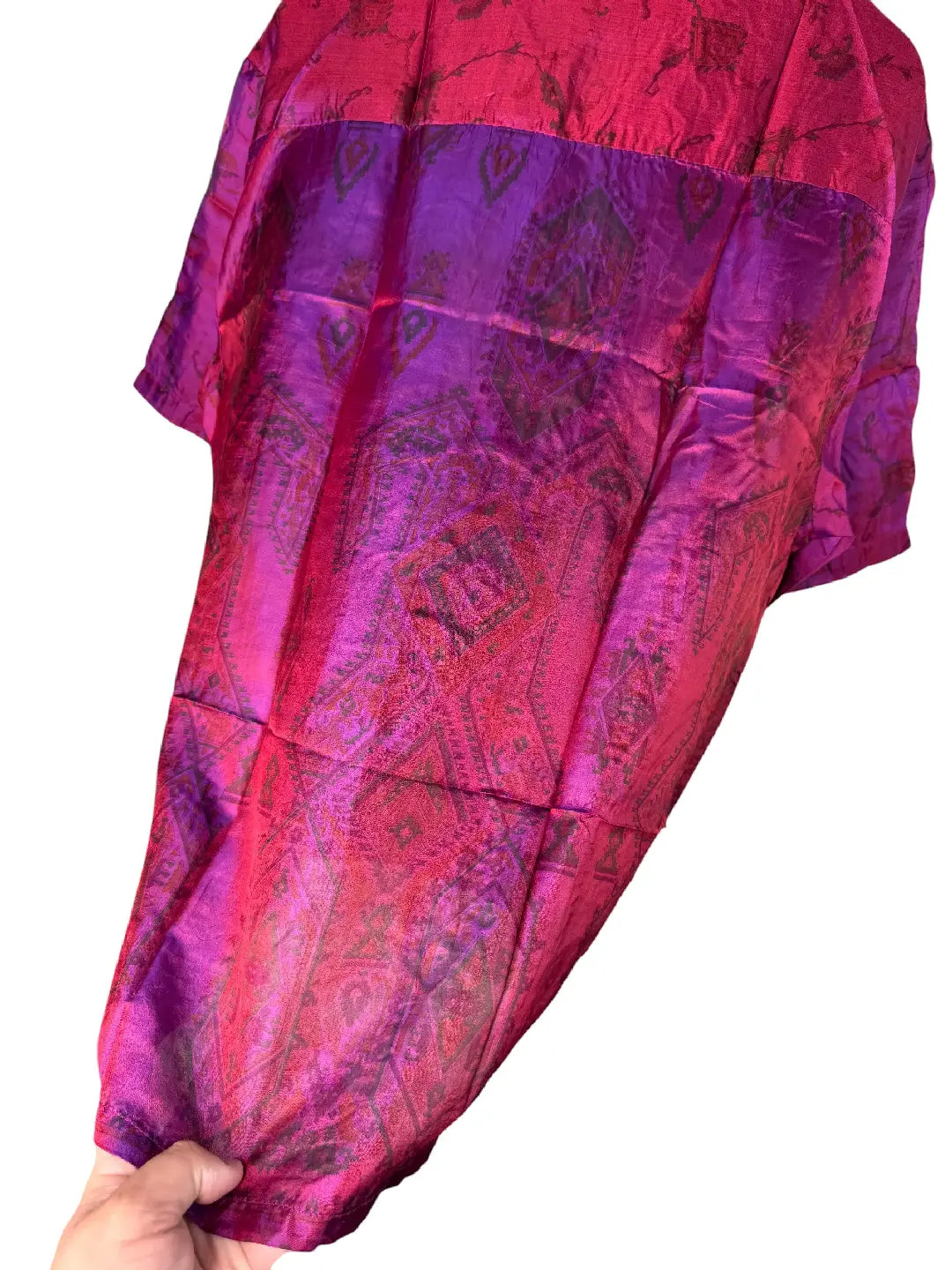 Camicia in Seta Sari Cangiante Fucsia Viola Mandala Unisex - Taglia M