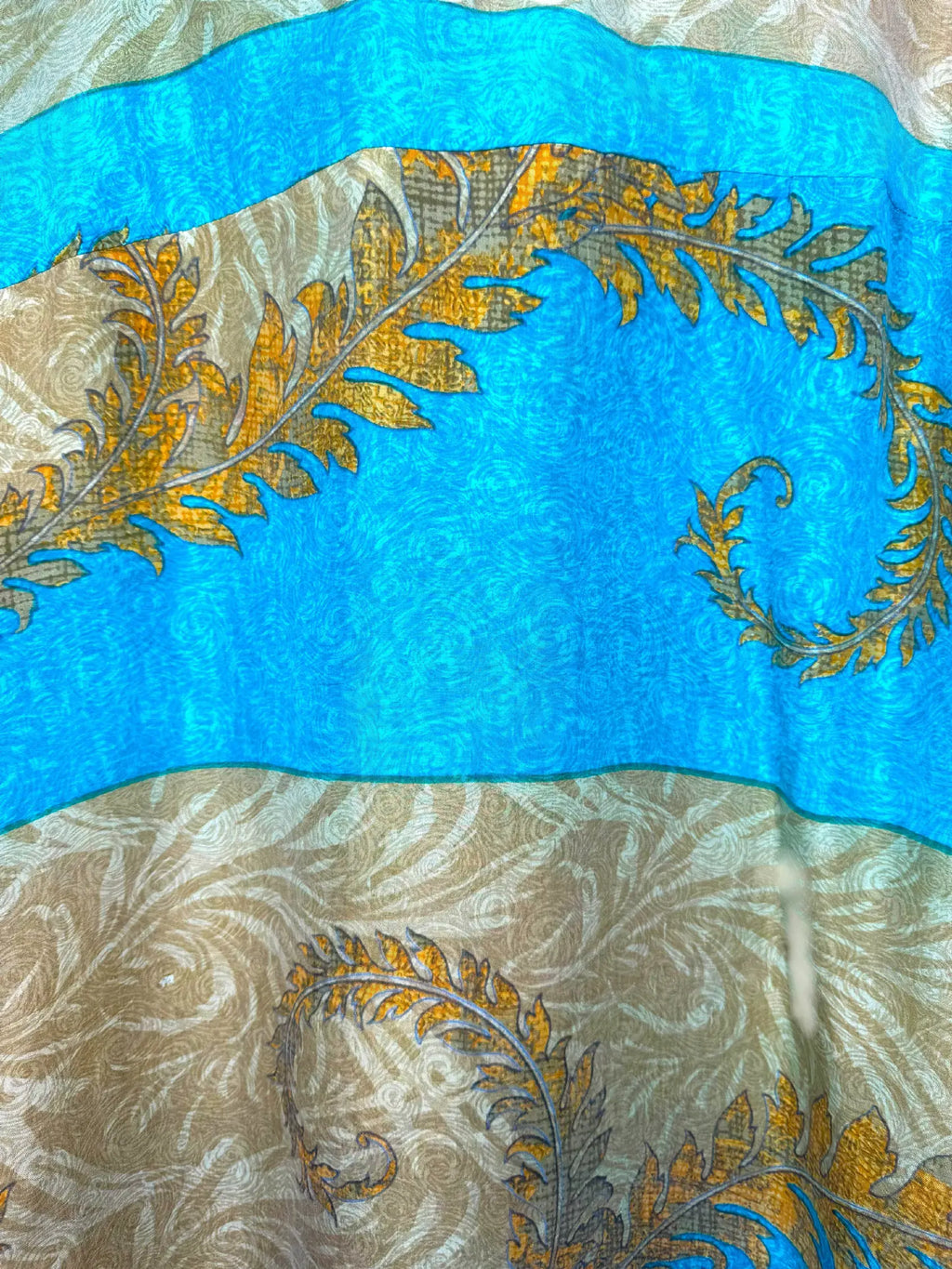 Camicia Etnica in Seta Sari Vintage Foglie Turchese - Taglia L