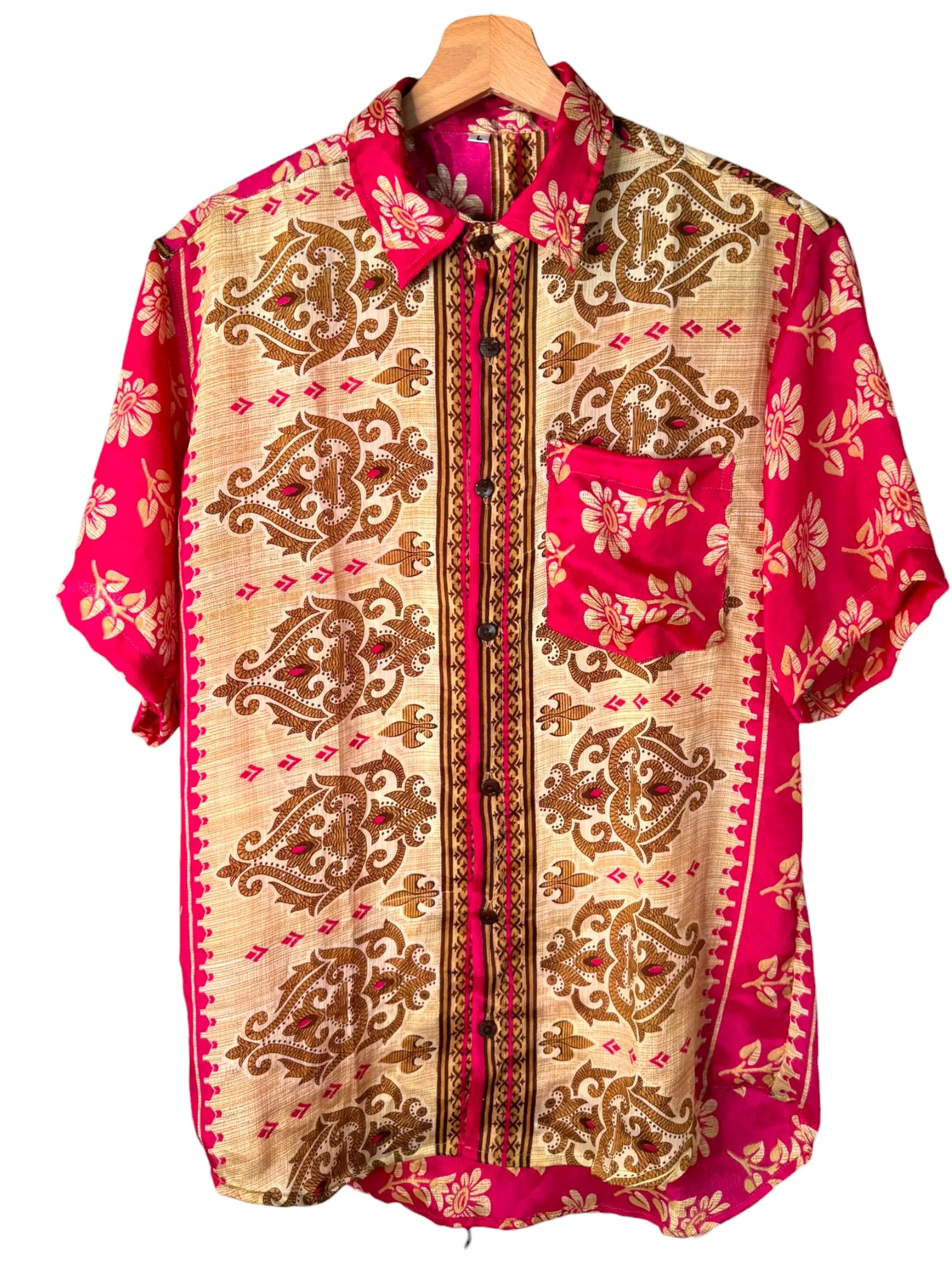 Camicia Particolare Fucsia e Beige - Sari - Taglia L