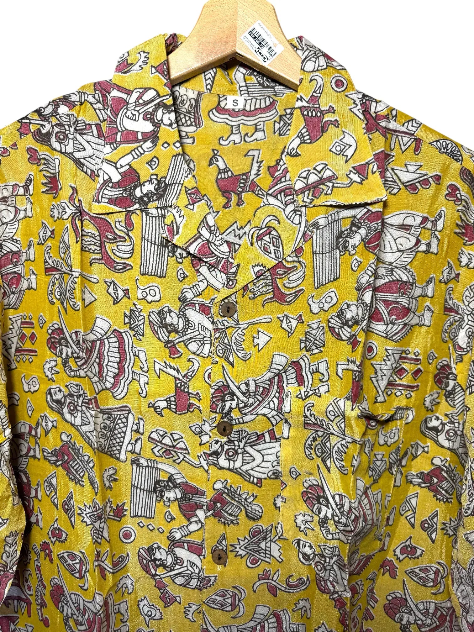 Camicia Etnica Sari Block Print Scene Narrative - Taglia S