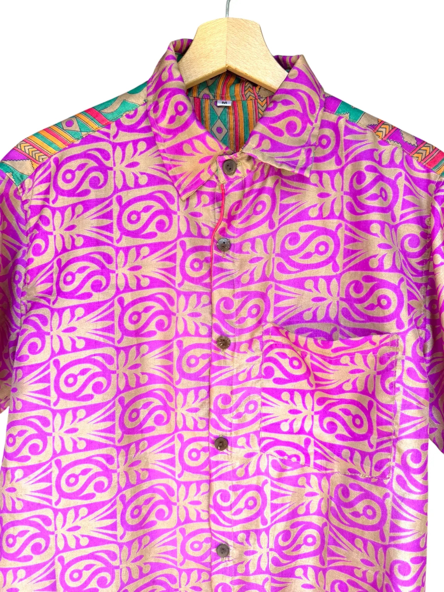 Camicia Etnica Rosa e Turchese Fantasia Vintage - Taglia M