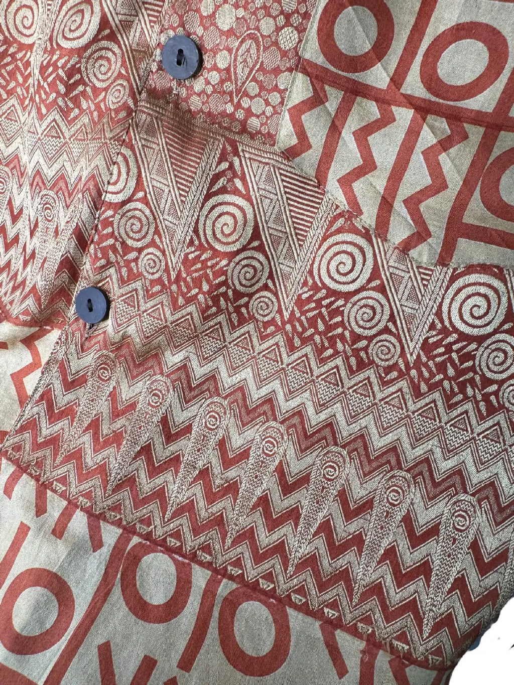 Camicia in Seta Sari Jacquard Artigianale Terracotta Unisex - Taglia M