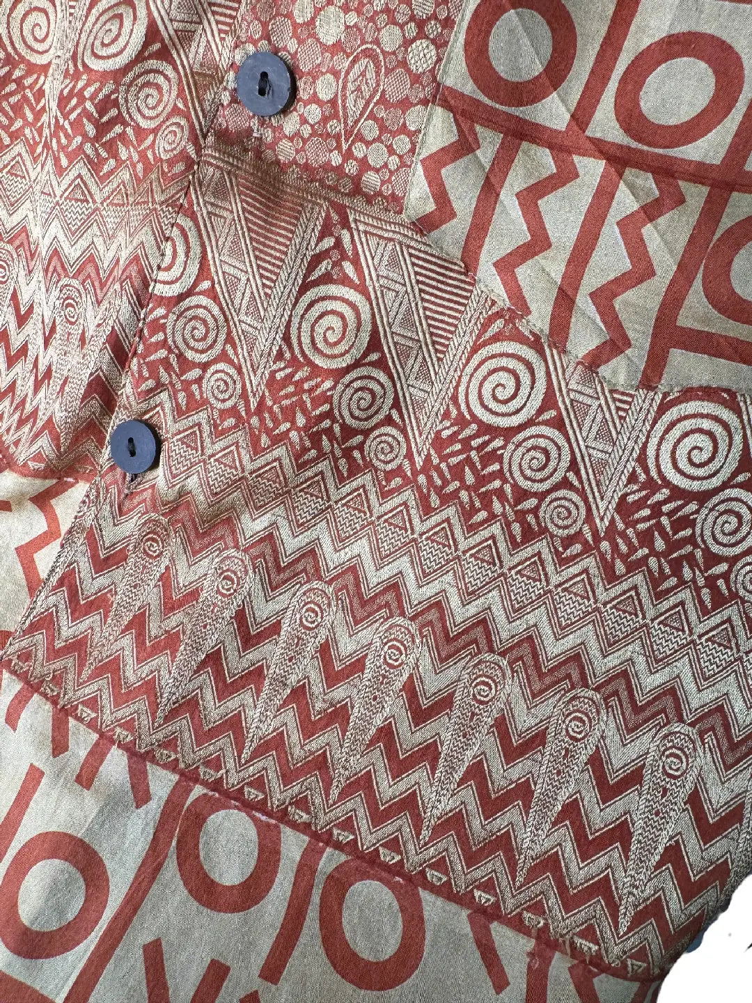 Camicia in Seta Sari Jacquard Artigianale Terracotta Unisex - Taglia M