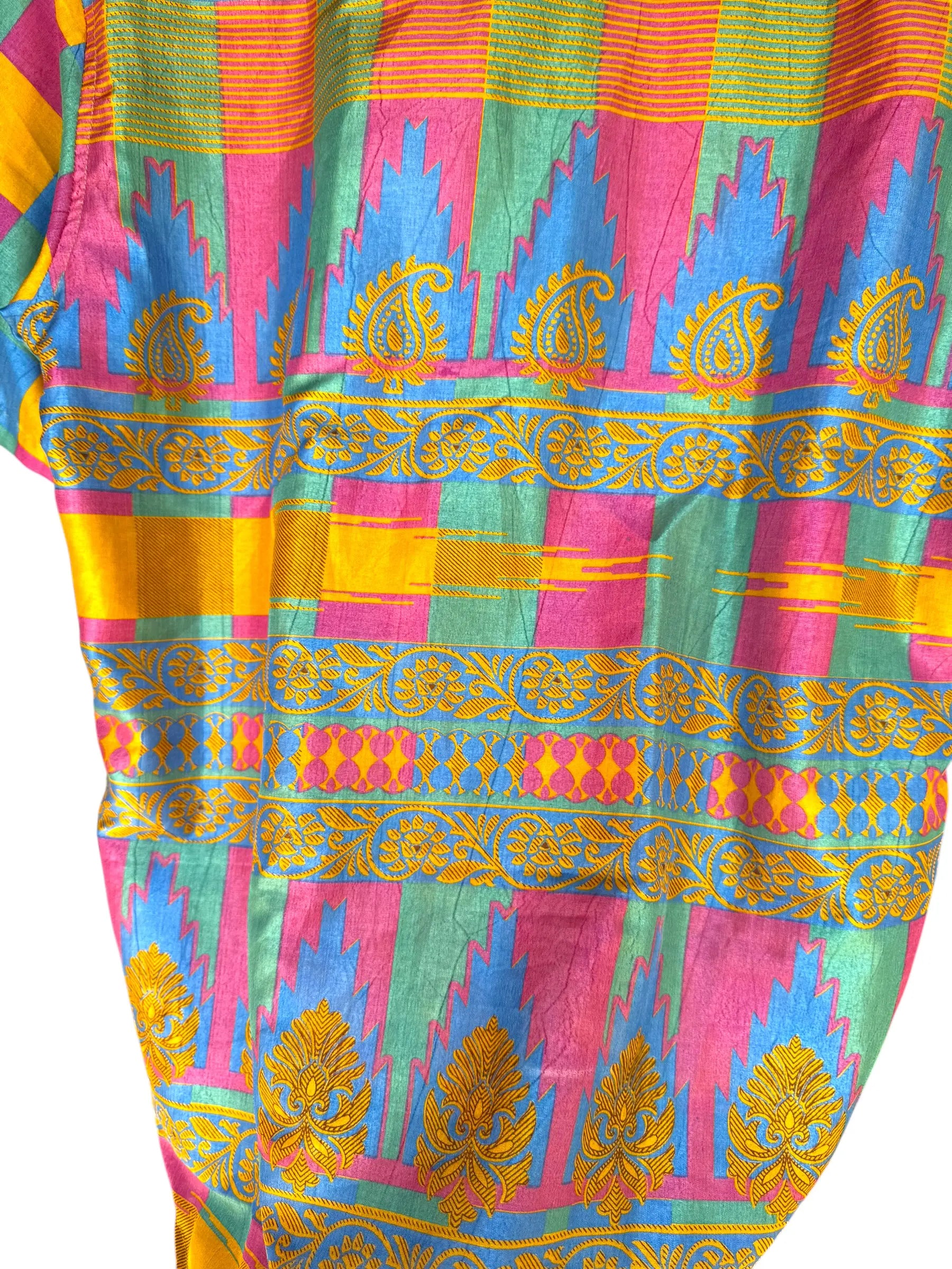 Camicia Sari Multicolor Quadri Pastello Upcycled - Taglia L