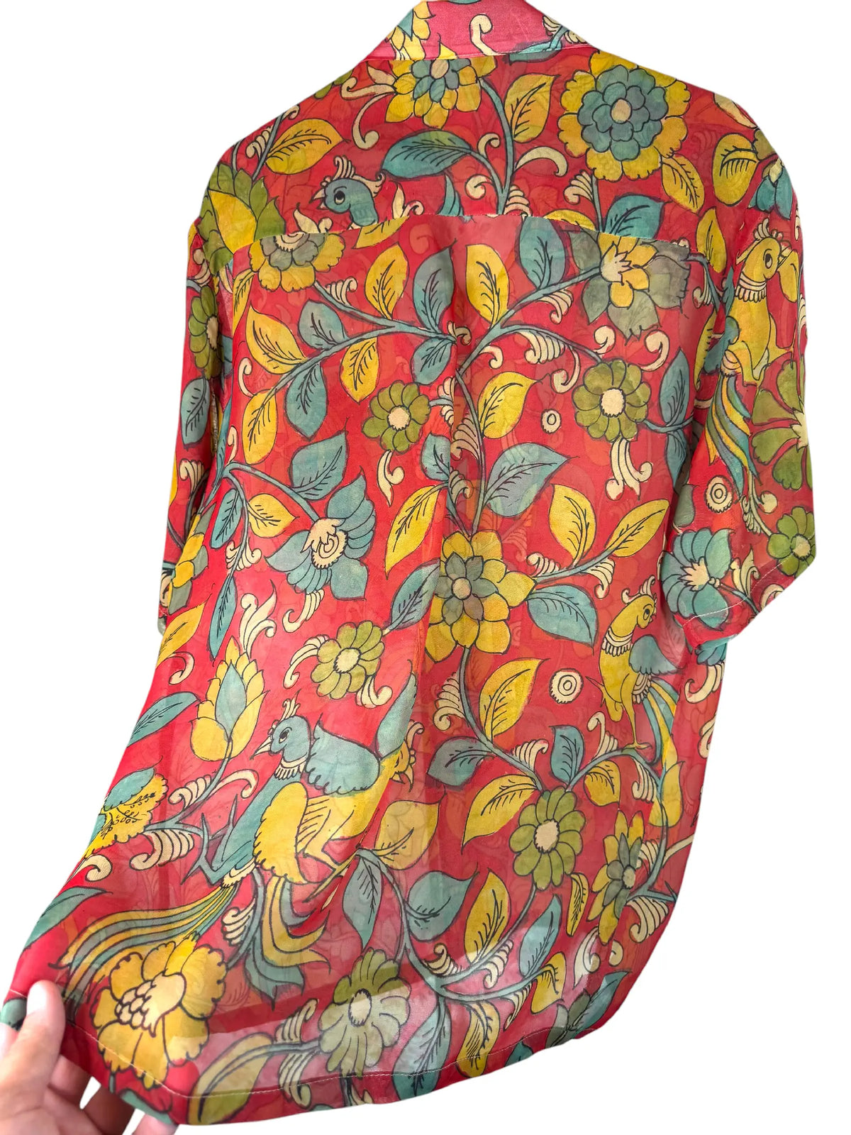 Camicia Etnica Seta Tussar Organza Fenici Fiori - Tg M