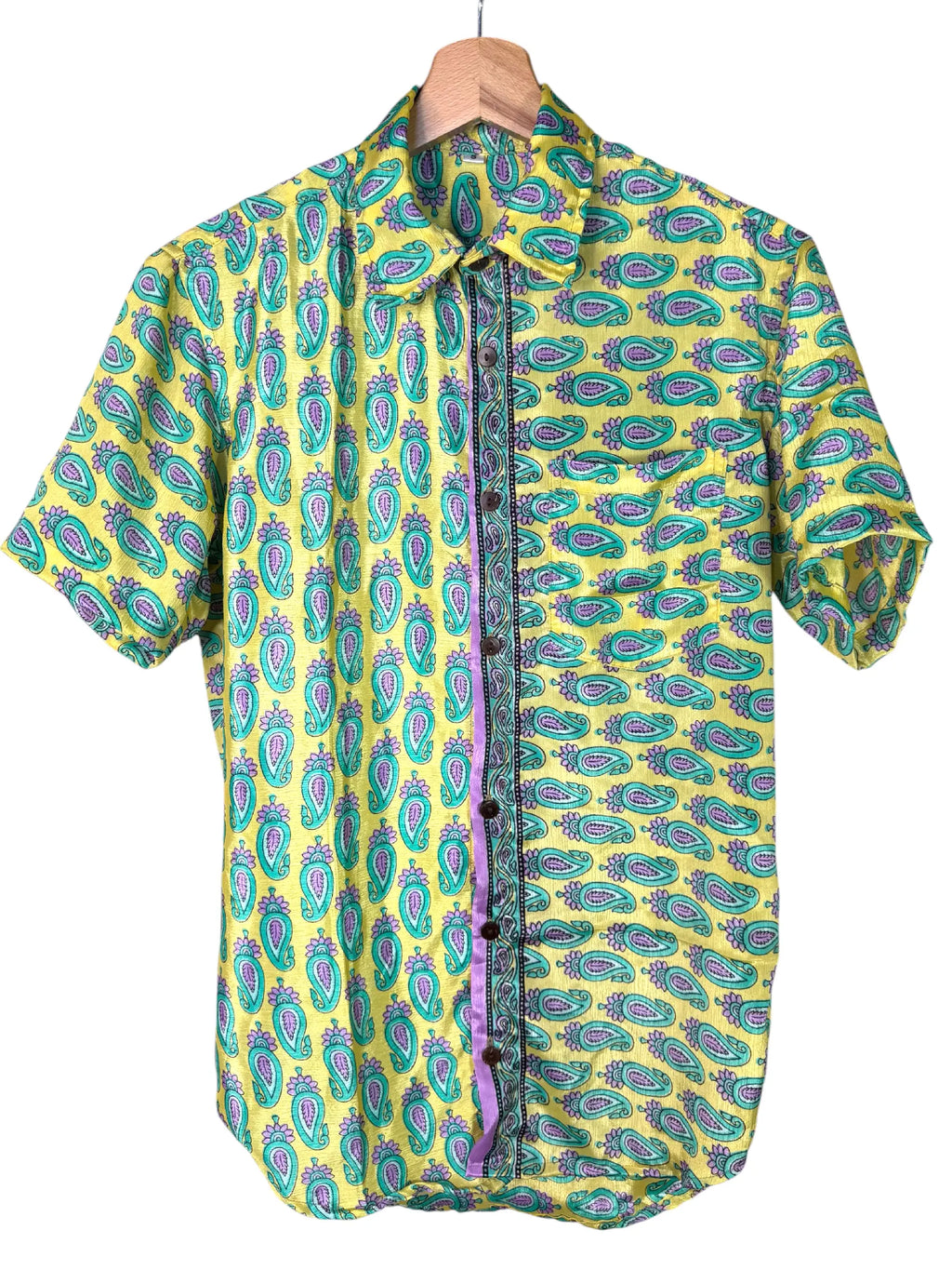 Camicia Sari Etnica Giallo Paisley Turchese Lilla Unisex - Taglia S CAMICIE PARTICOLARI