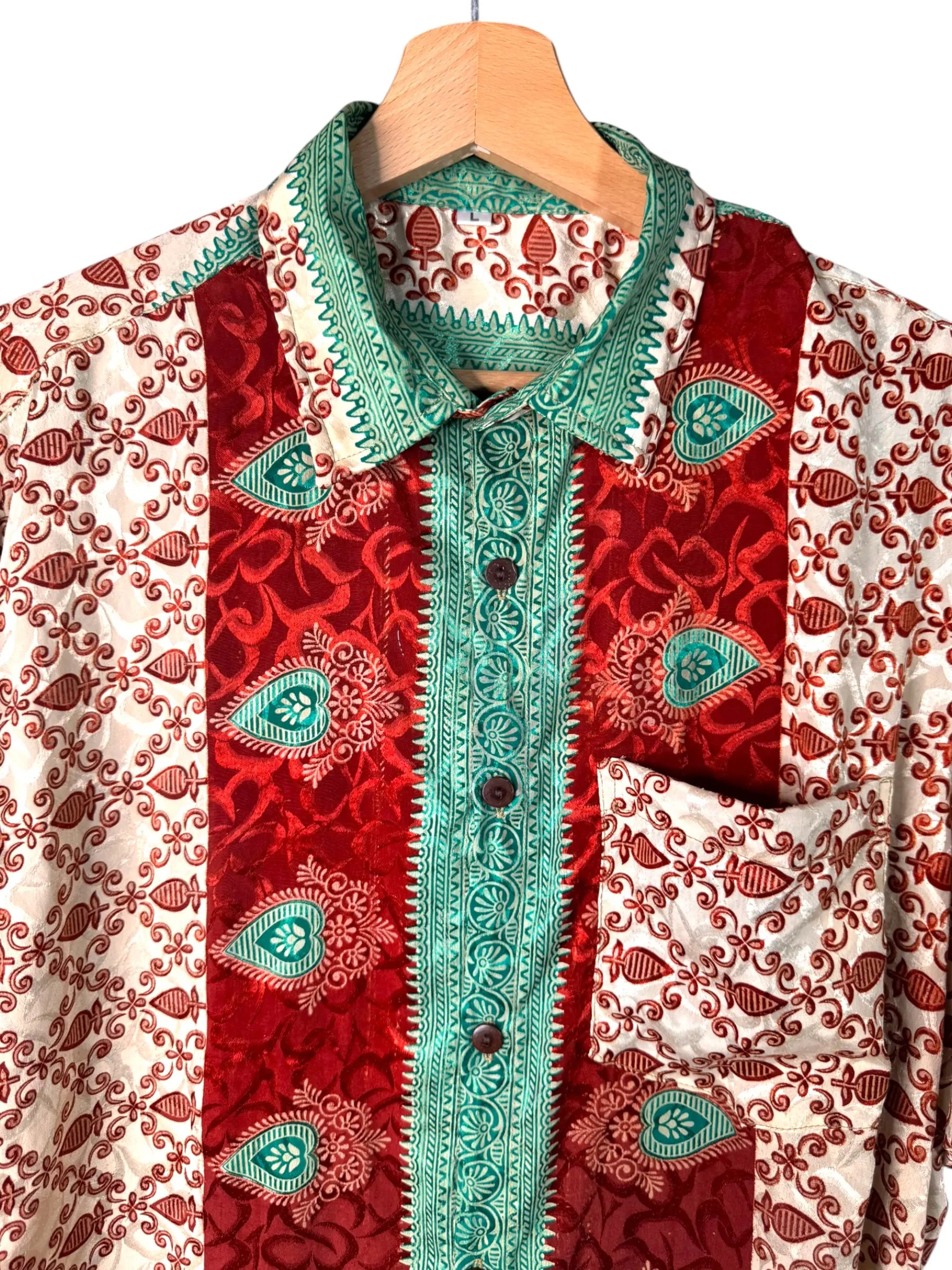 Camicia Particolare Bordeaux e Verde - Sari - Taglia L