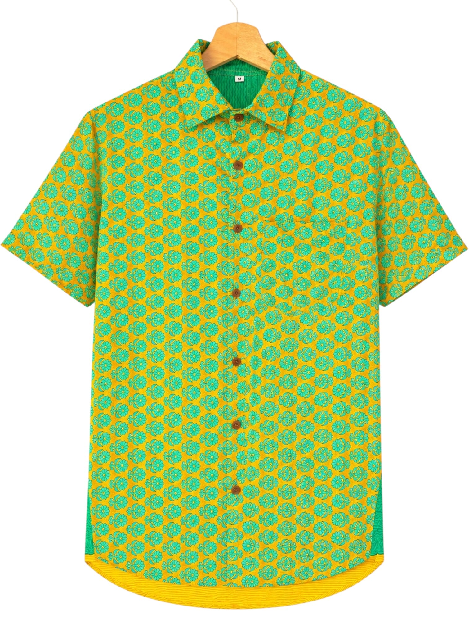 Camicia Etnica Gialla Verde - Floreale Boho - Unisex Taglia M