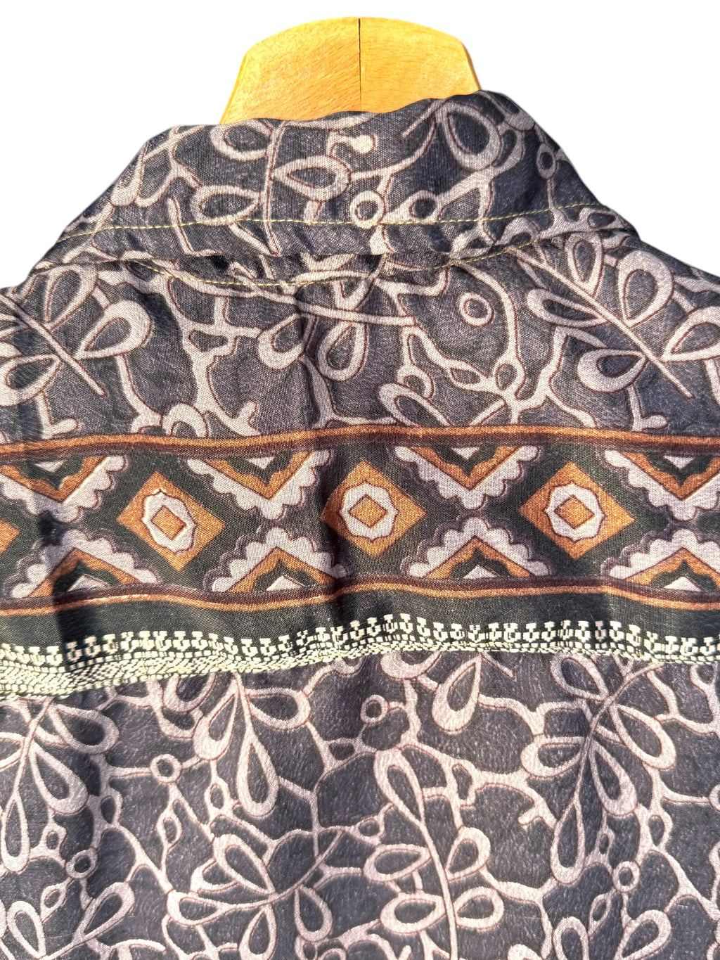 Camicia Etnica Grigia Fantasia Geometrica Vintage - Taglia S