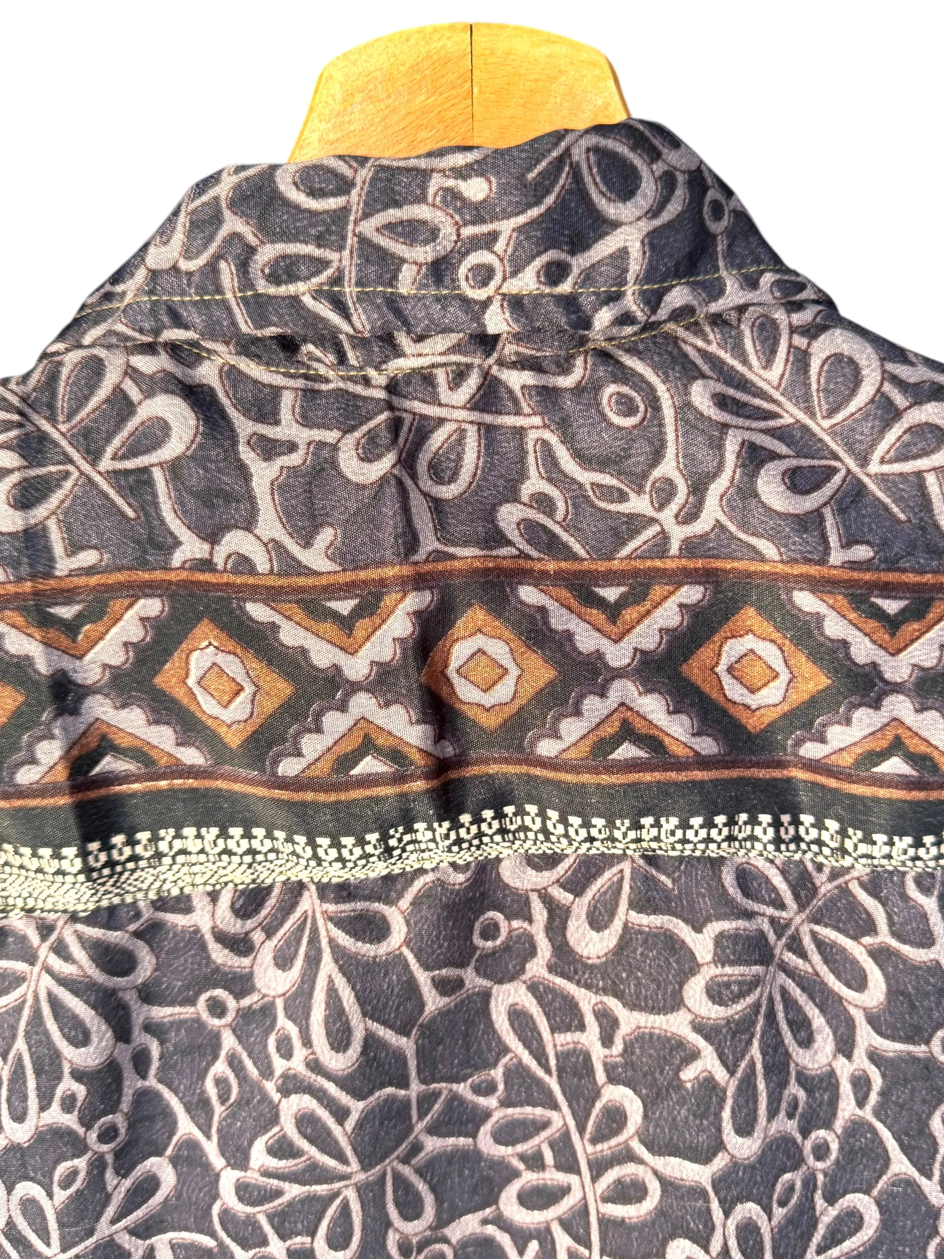 Camicia Etnica Grigia Fantasia Geometrica Vintage - Taglia S