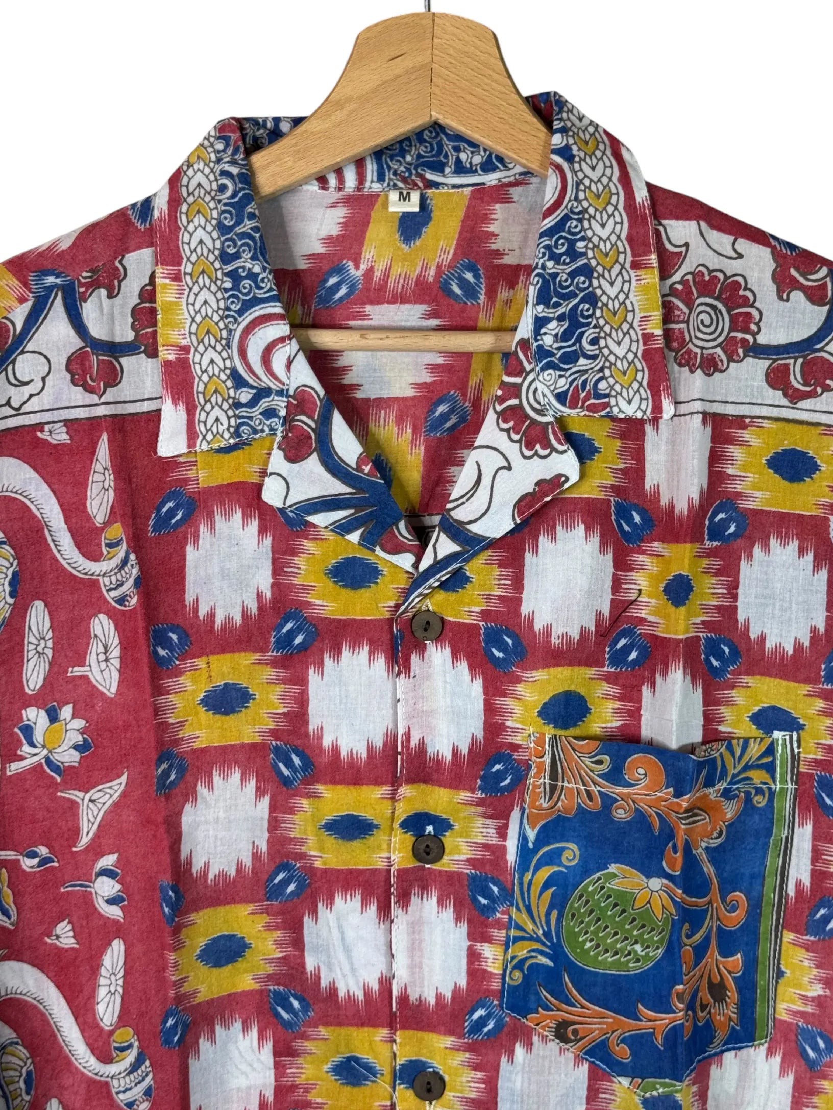 Camicia Etnica Sari Ikat Rosso Elefanti Kalamkari - Taglia M CAMICIE PARTICOLARI
