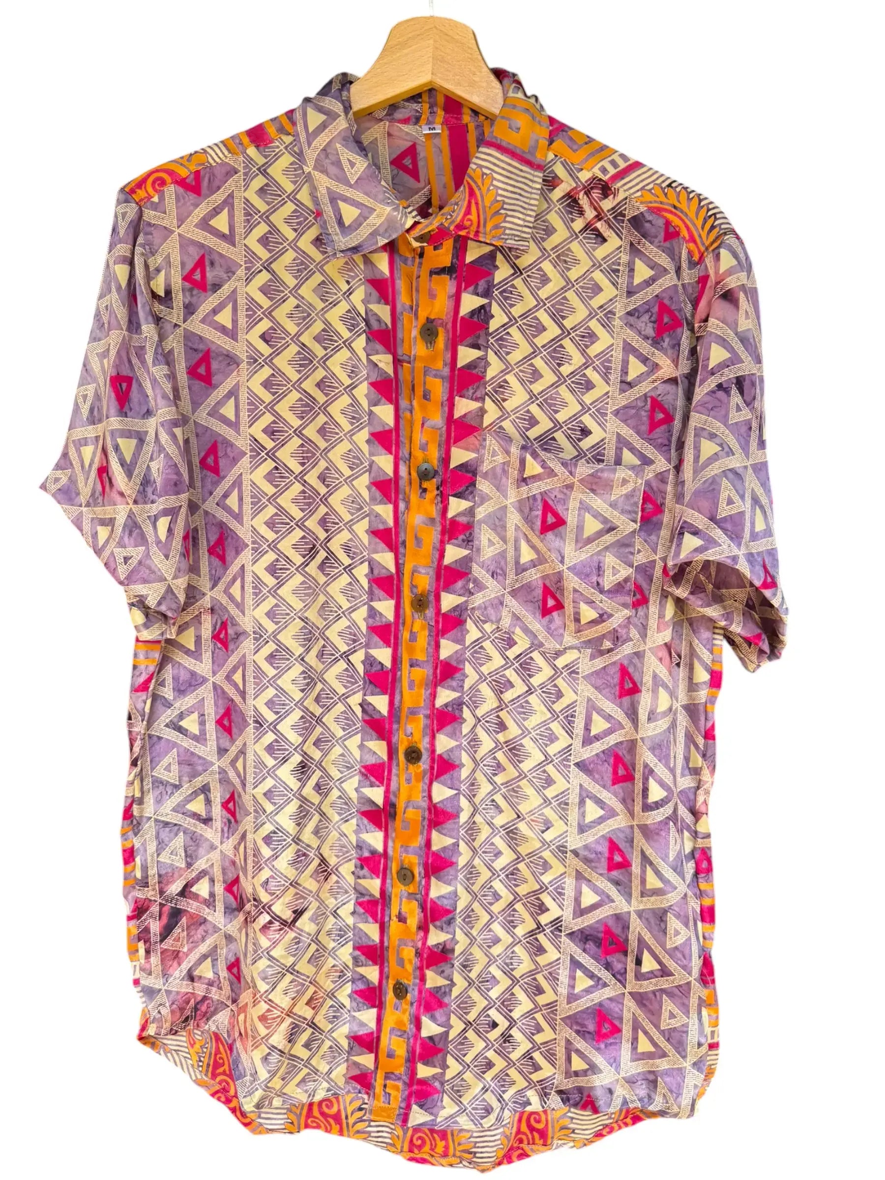 Camicia Geometrica Etnica Paisley Vintage Upcycled - Taglia M