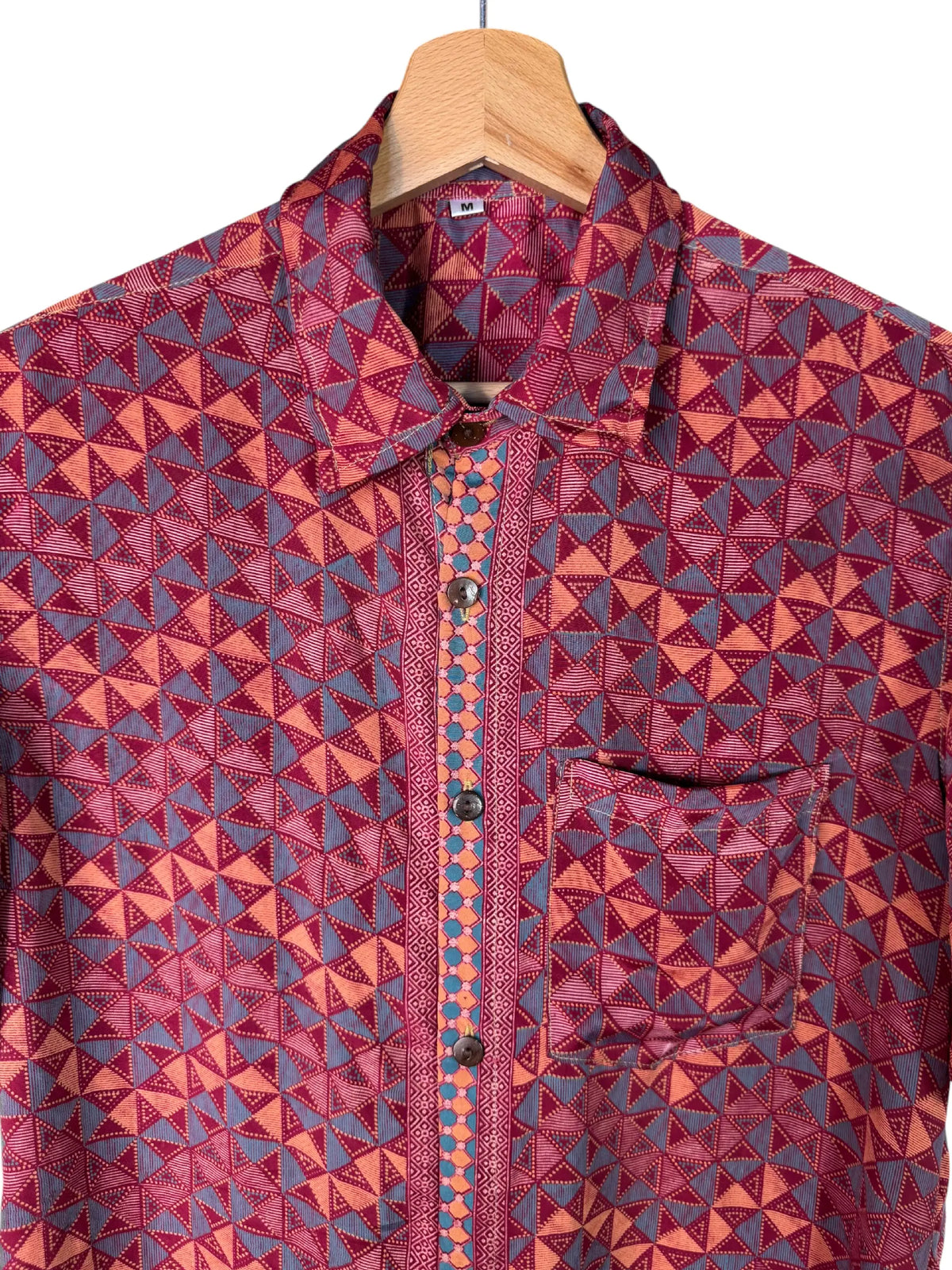 Camicia sari indiani unisex geometrica rossa arancio - Taglia M CAMICIE PARTICOLARI
