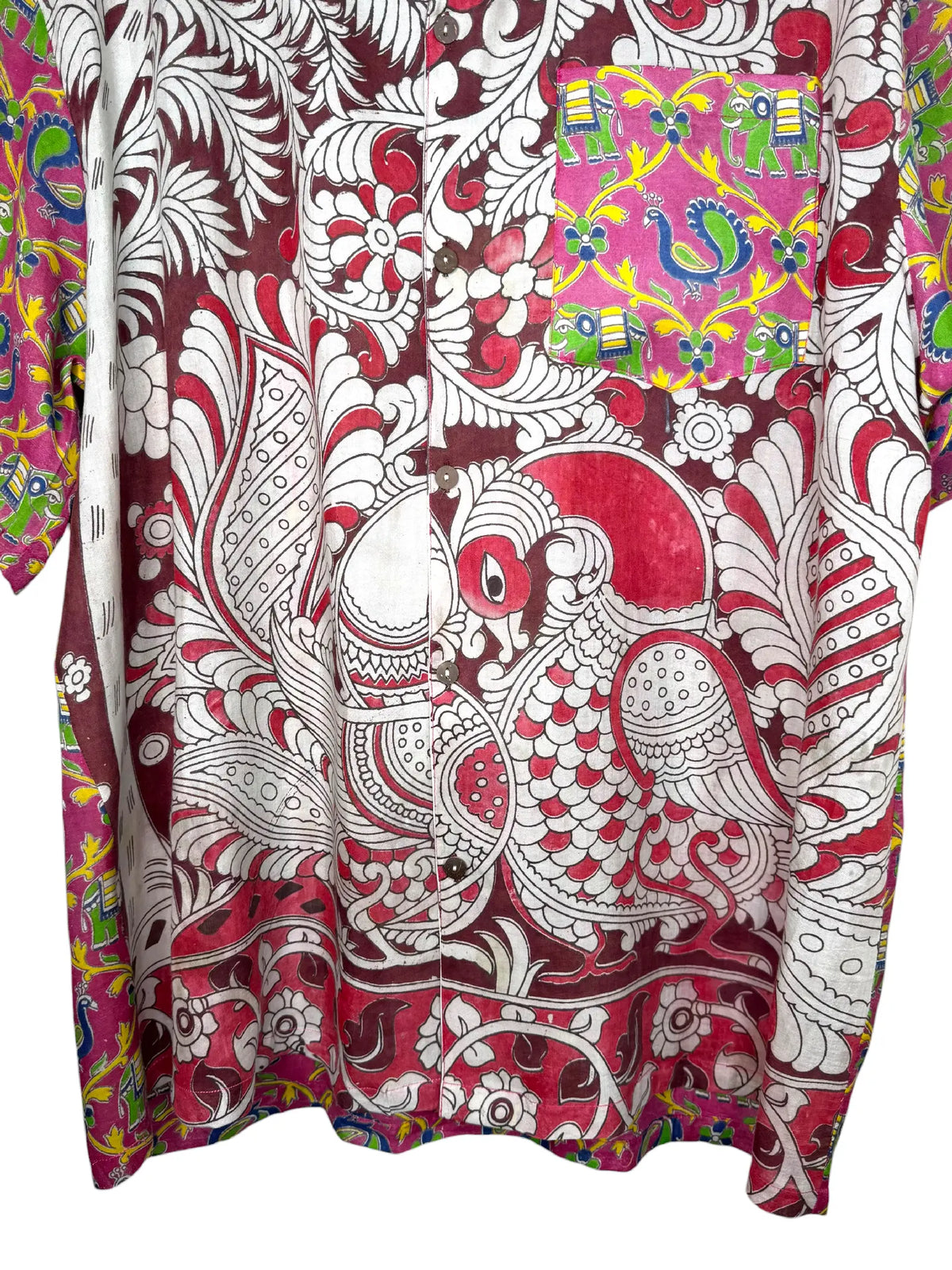 Camicia Etnica Kalamkari Pavone Cotone Fucsia - Taglia L