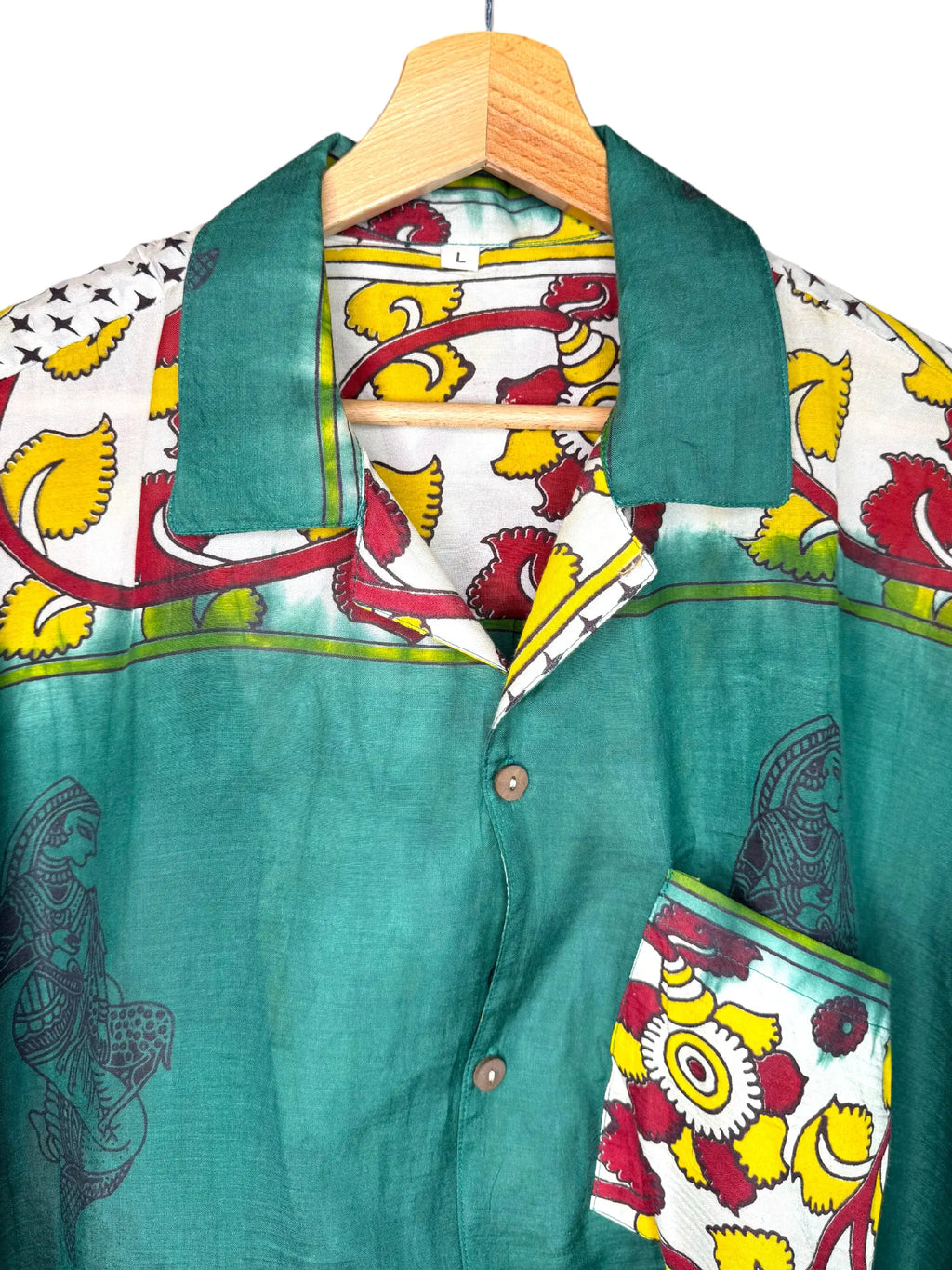 Camicia Etnica Kalamkari Danzatrici Cotone Verde - Taglia L