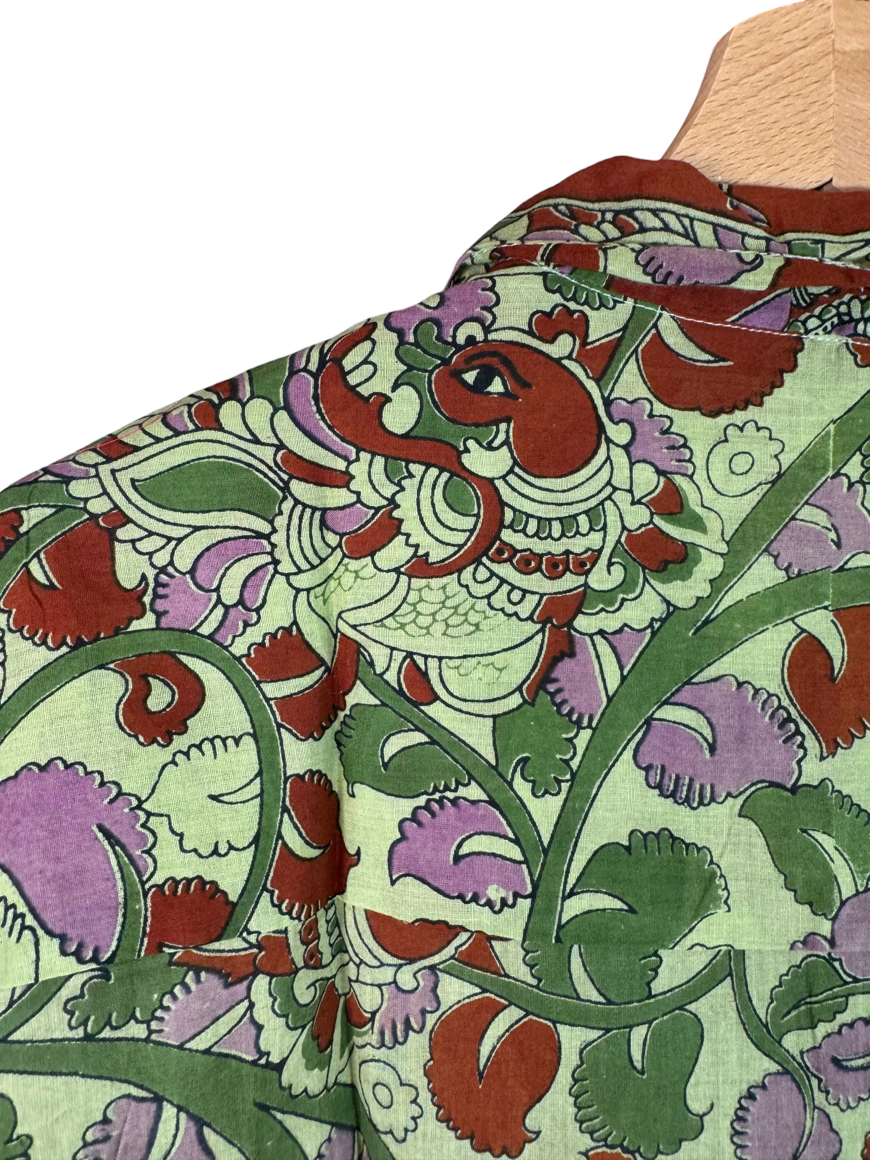 Camicia Sari Block Print Floreale Verde Salvia Unisex - Taglia M CAMICIE PARTICOLARI