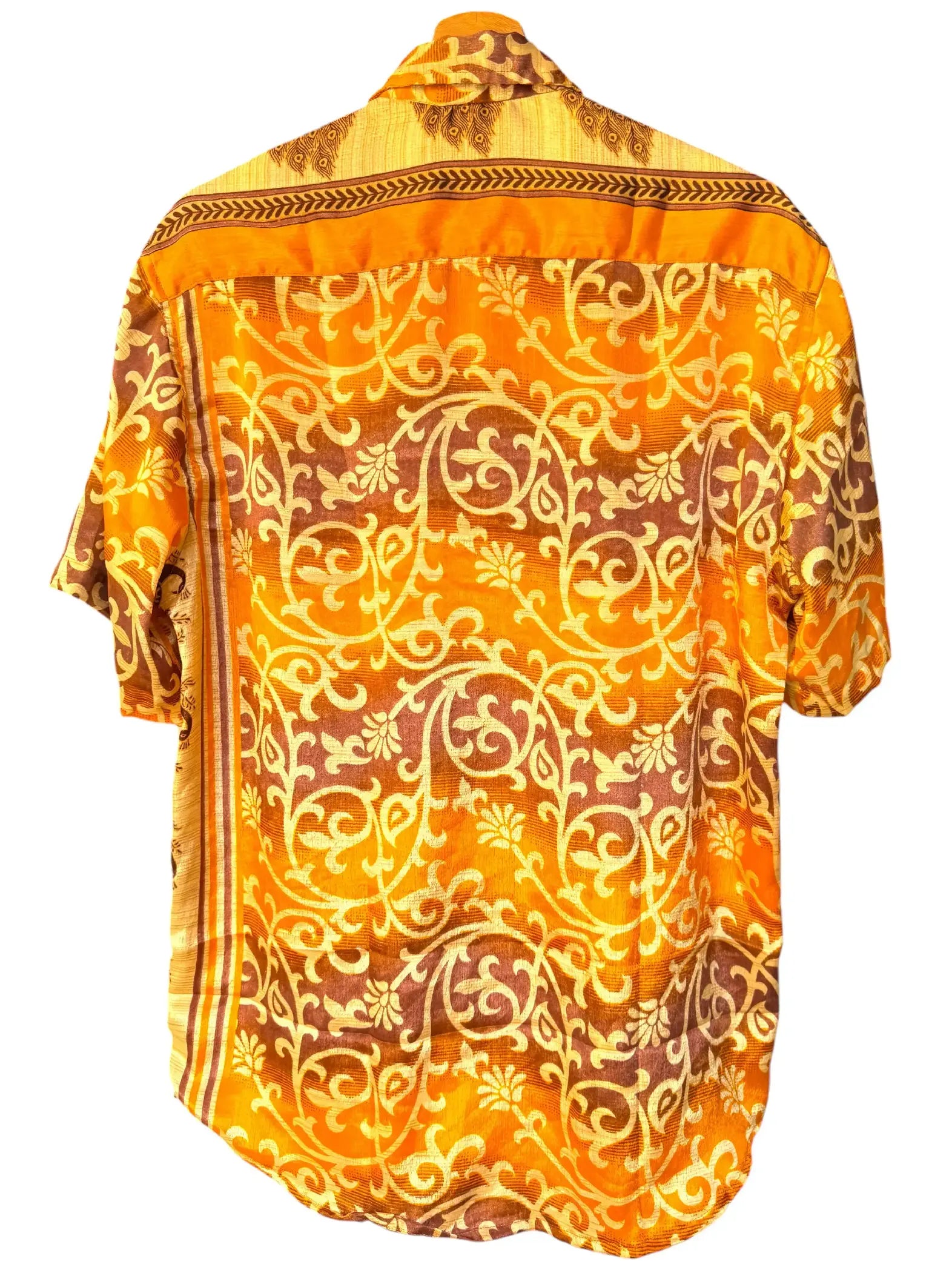 Camicia Etnica Oro Marrone - Pavoni Arabesco Boho Sari - Taglia XL