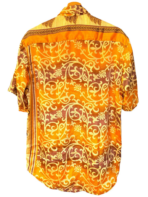 Camicia Etnica Oro Marrone - Pavoni Arabesco Boho Sari - Taglia XL