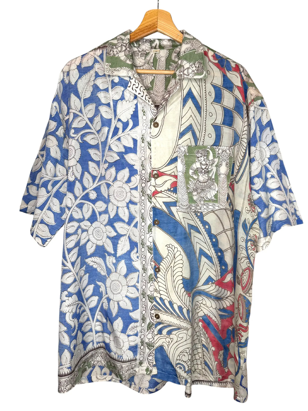 Camicia Etnica Kalamkari Danzatrici Cotone Blu - Taglia L