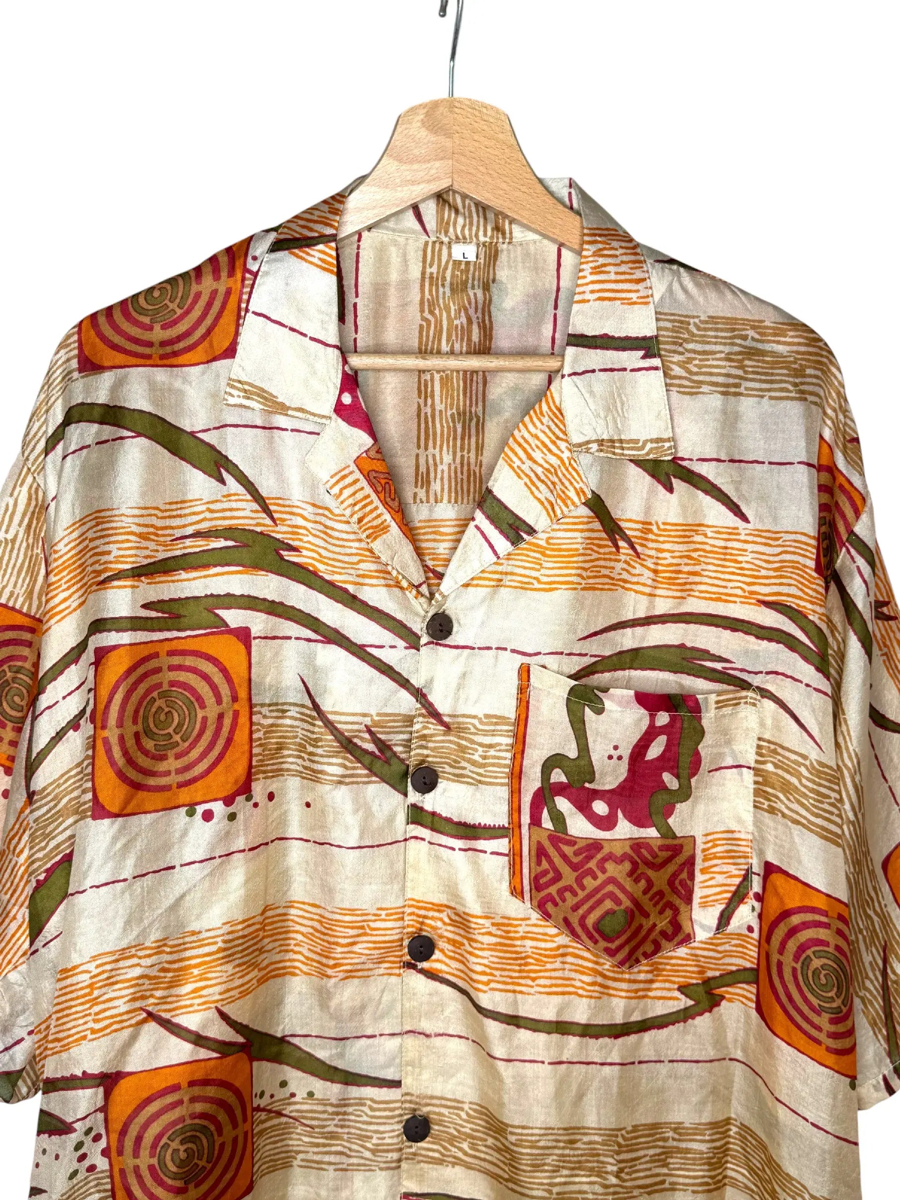 Camicia Etnica in Seta Sari Labirinti Tribale - Taglia L