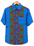 Camicia Sari Etnica Blu Elettrico Medaglioni Ocra Unisex - Taglia M