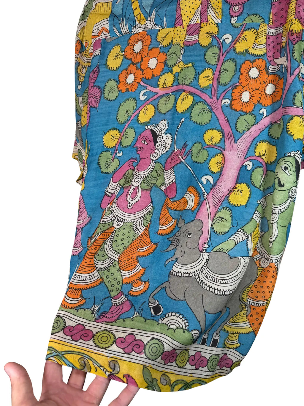 Camicia Etnica Seta Tussar Kalamkari Figure Devozionali - XL