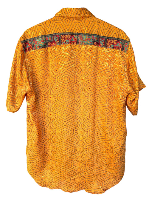 Camicia Etnica Arancio Oro - Bandhani Floreale Boho Sari - Taglia L