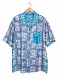 Camicia Etnica in Seta Sari Figure Tribali Blu - Taglia S