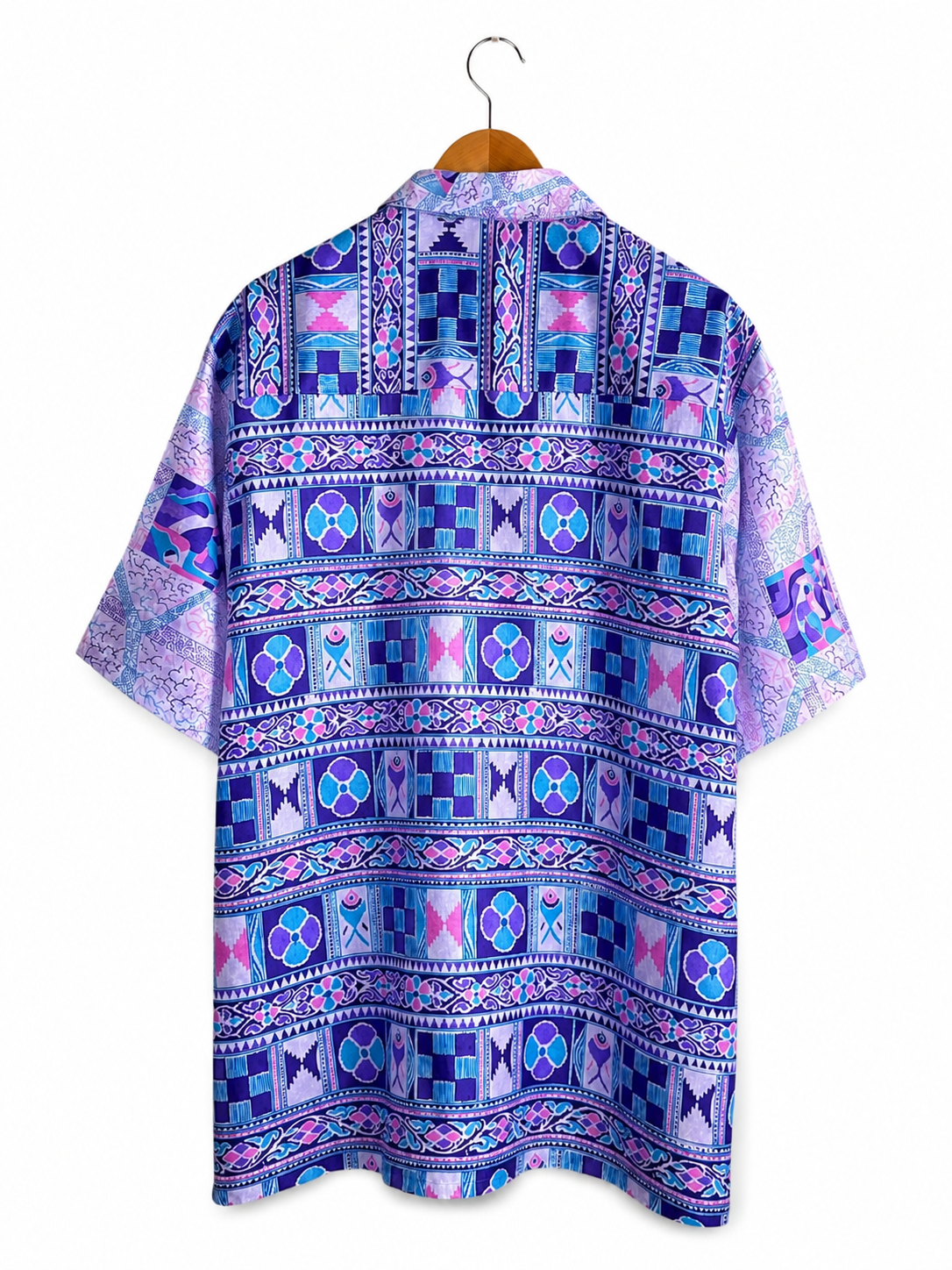 Camicia Etnica Sari Fantasia Geometrica Viola - Taglia XL