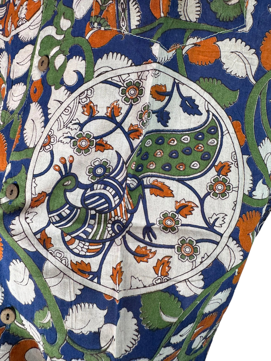Camicia Sari Block Print Blu Pavoni Krishna Unisex - Taglia M CAMICIE PARTICOLARI