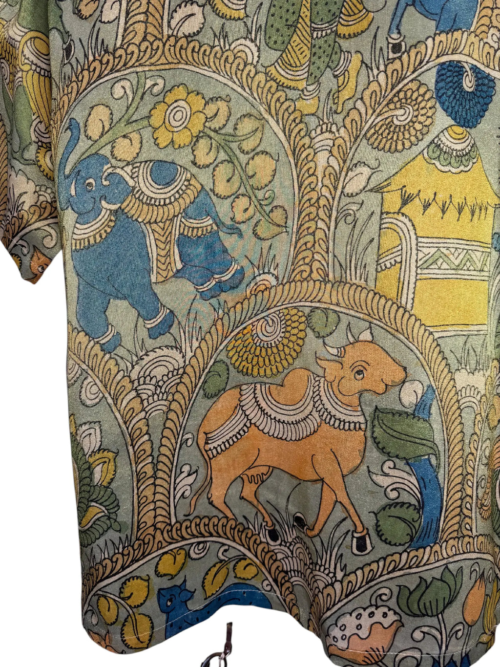 Camicia Etnica Seta Tussar Filo Oro Kalamkari Vacche - M