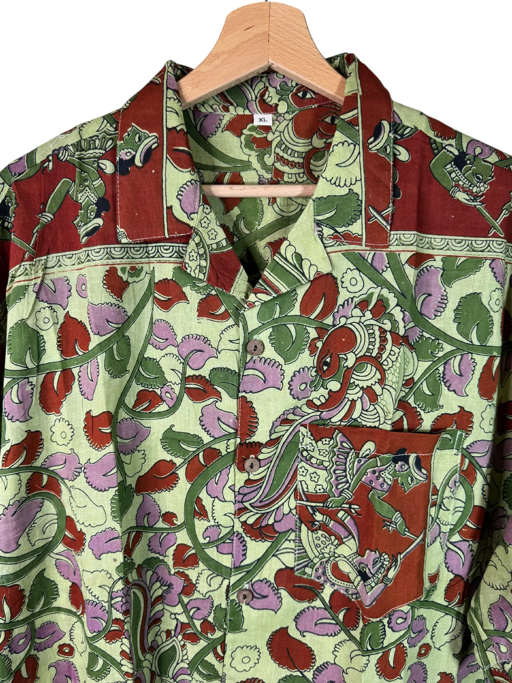 Camicia Sari Block Print Verde Lime Figure Danzanti Unisex - Taglia XL CAMICIE PARTICOLARI