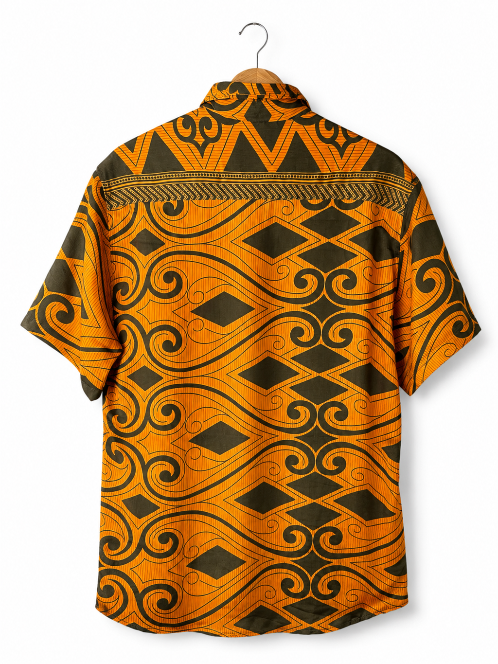 Camicia Sari Etnica Arancio Verde Oliva Tribale Unisex - Taglia L