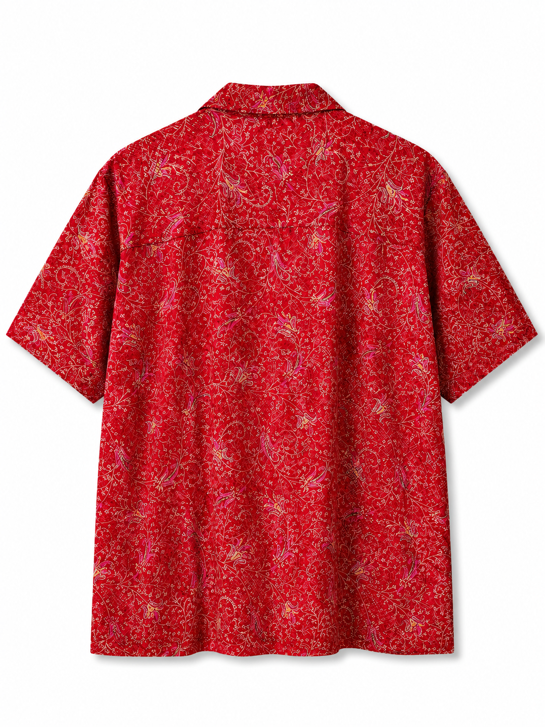 Camicia in Seta Sari Paisley Rosso Fuoco Floreale Unisex - Taglia S