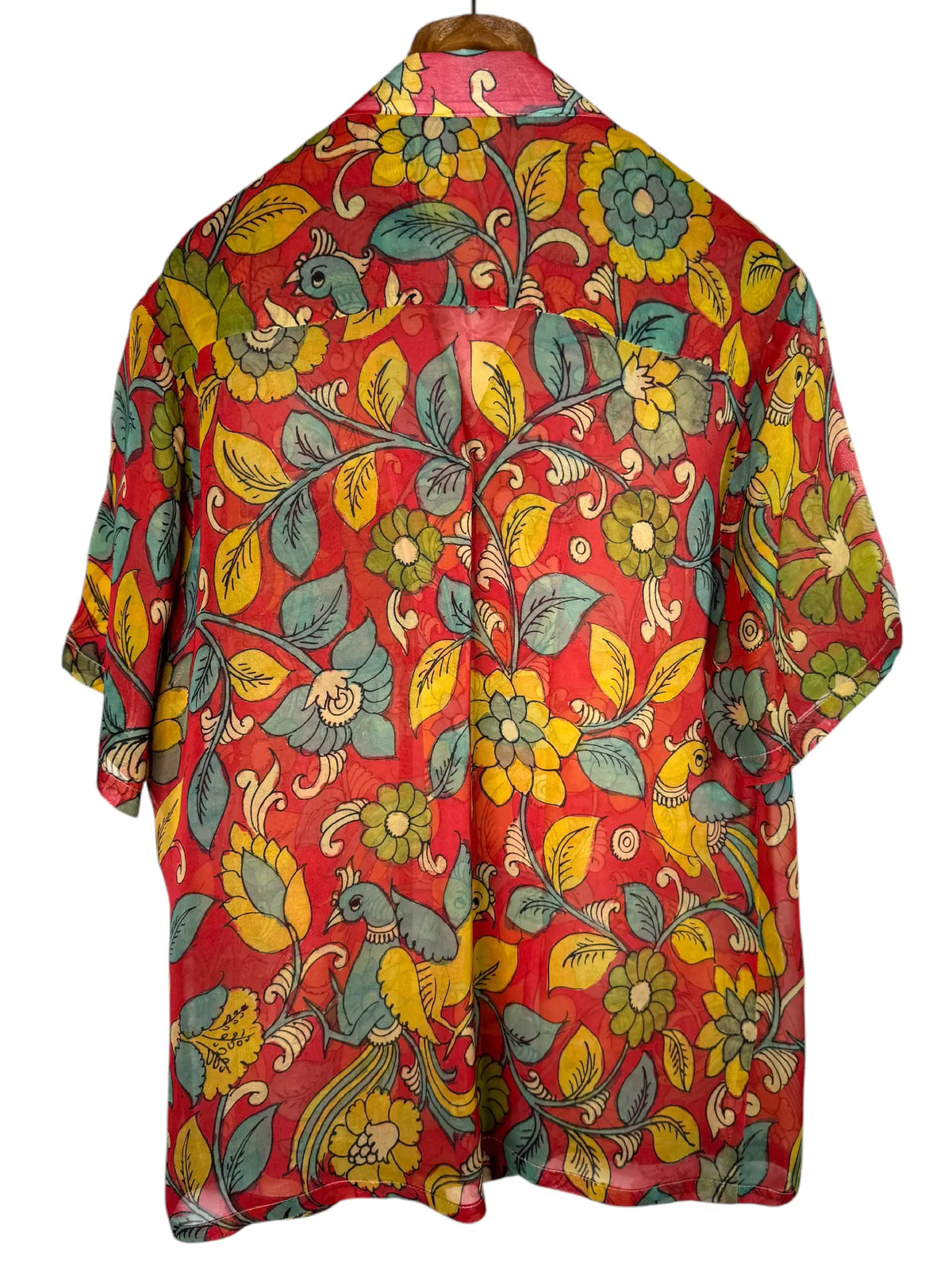 Camicia Etnica Seta Tussar Organza Fenici Fiori - Tg M