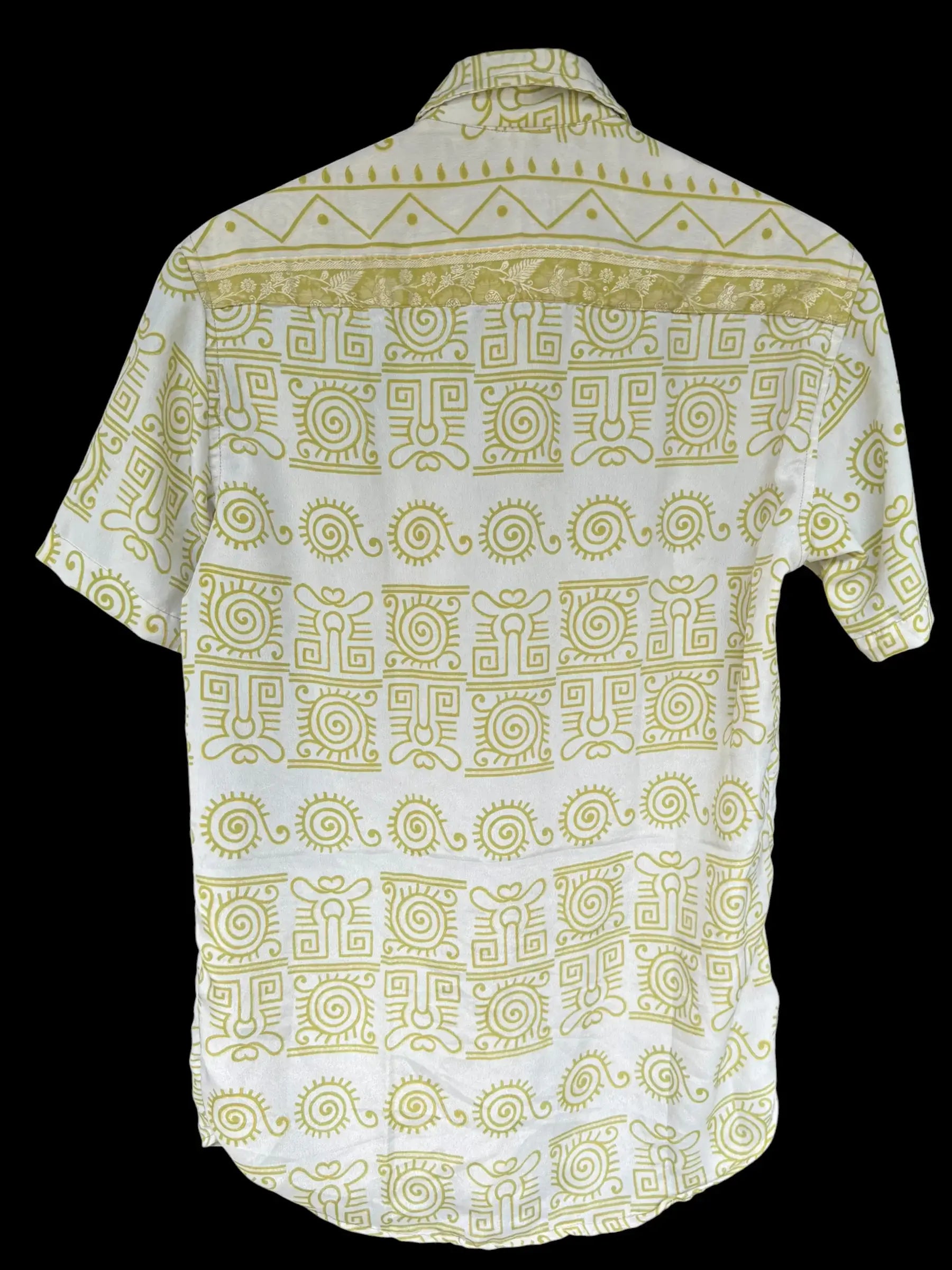Camicia Etnica Bianca e Verde Lime Vintage - Taglia S