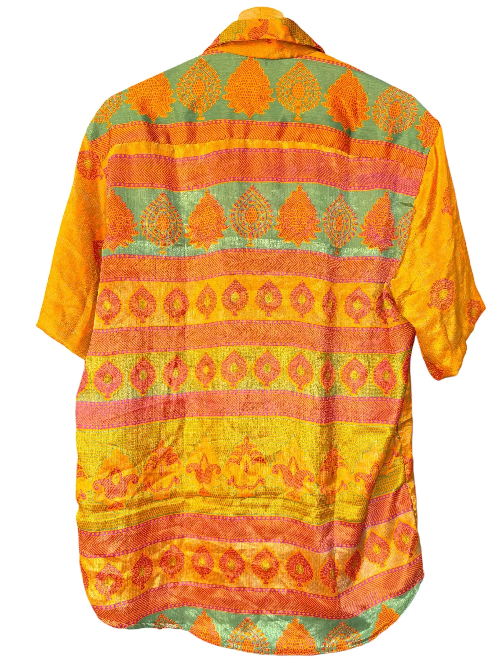 Camicia Etnica Giallo Oro Verde Paisley Boho Sari Festival - Taglia XL