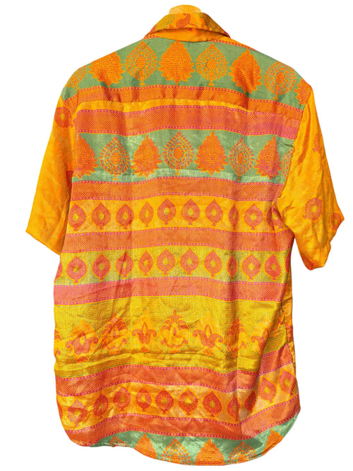 Camicia Etnica Giallo Oro Verde Paisley Boho Sari Festival - Taglia XL