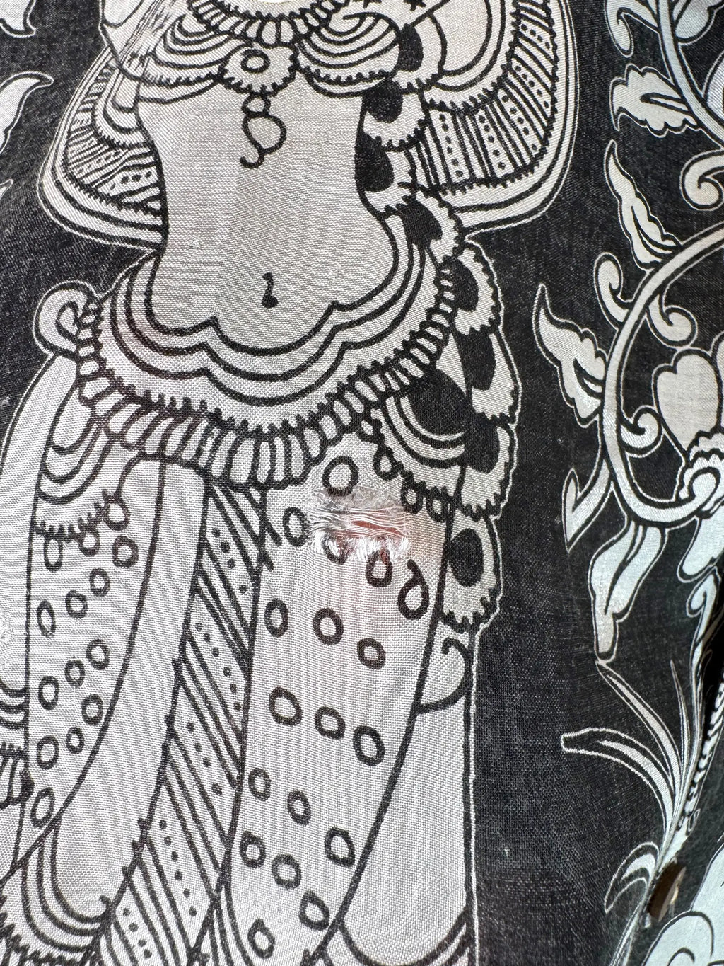 Camicia Etnica Kalamkari Elefanti Cotone Bianco e Nero - L