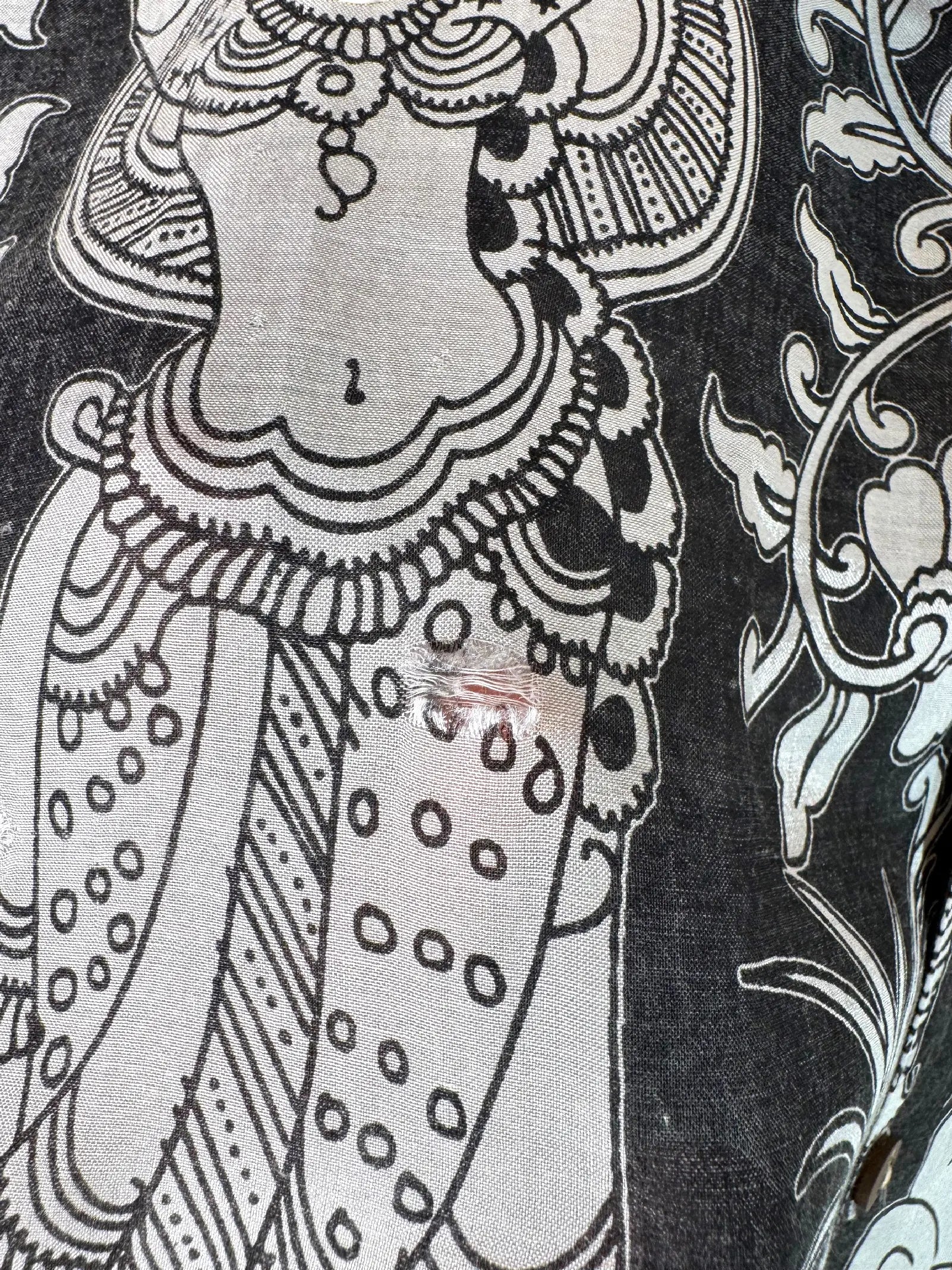 Camicia Etnica Kalamkari Elefanti Cotone Bianco e Nero - L