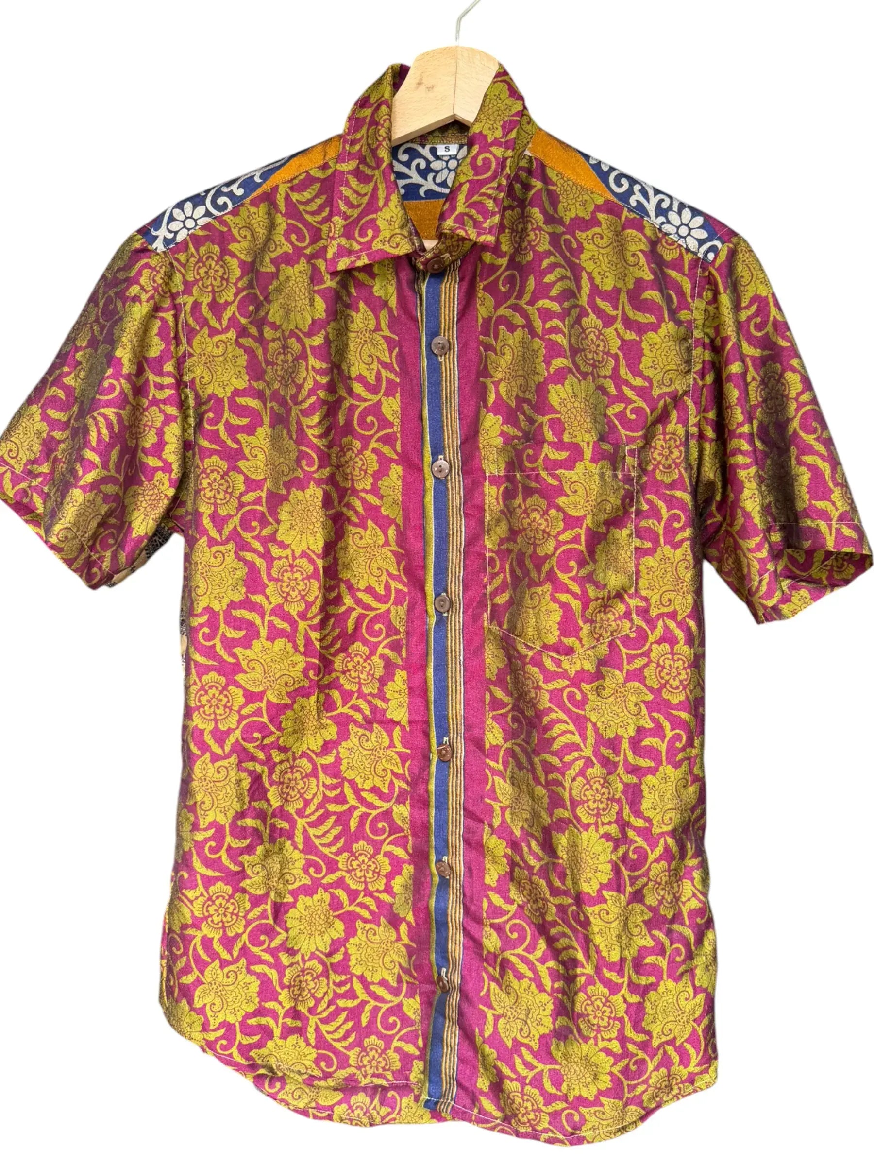 Camicia Floreale Etnica Fucsia e Oro Vintage - Taglia S