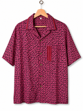 Camicia in Seta Sari Paisley Fucsia Nero Righe Rosse Unisex - Taglia M